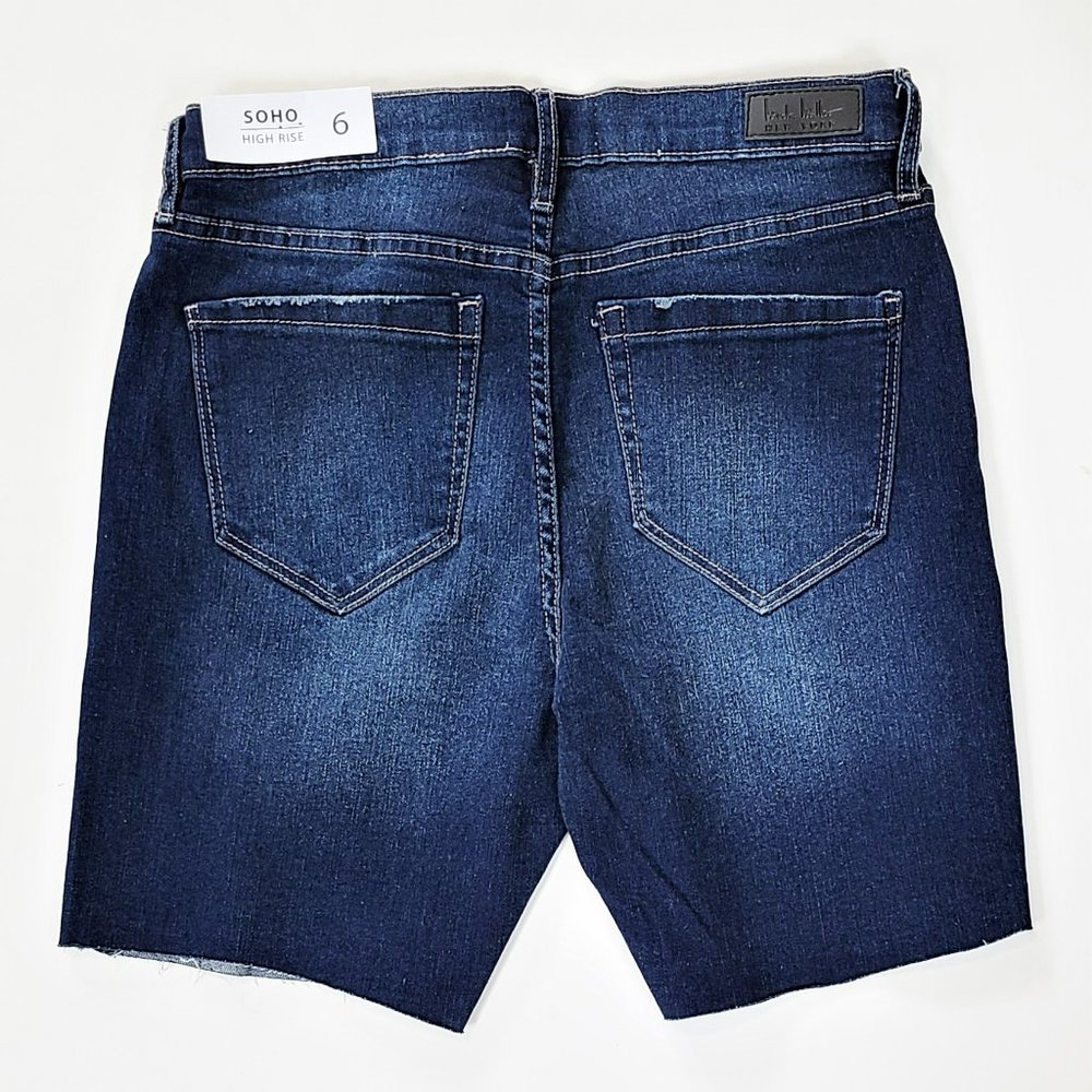 NWT Nicole Miller Soho High Rise Raw Hem Distressed Denim Bermuda Shorts - Picture 6 of 6